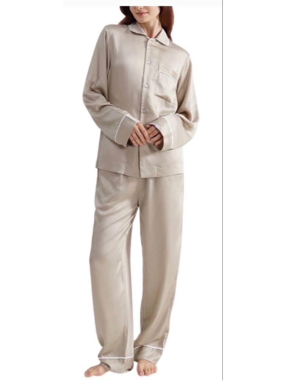 NWT Sunday Citizen Silky Lyocell Long Pajama Set M Biscotti
